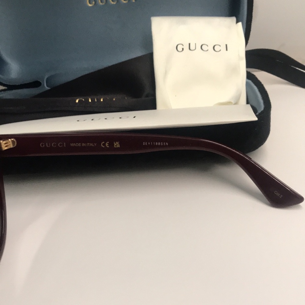 New Authentic Gucci GG0325S 007 Burgundy Cat-Eye Sunglasses Red Lenses - Picture 8 of 12